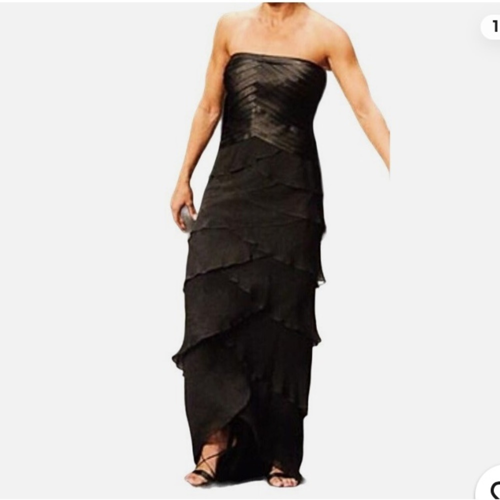 Vintage Like new Tadashi Black tiered strapless gown dress
